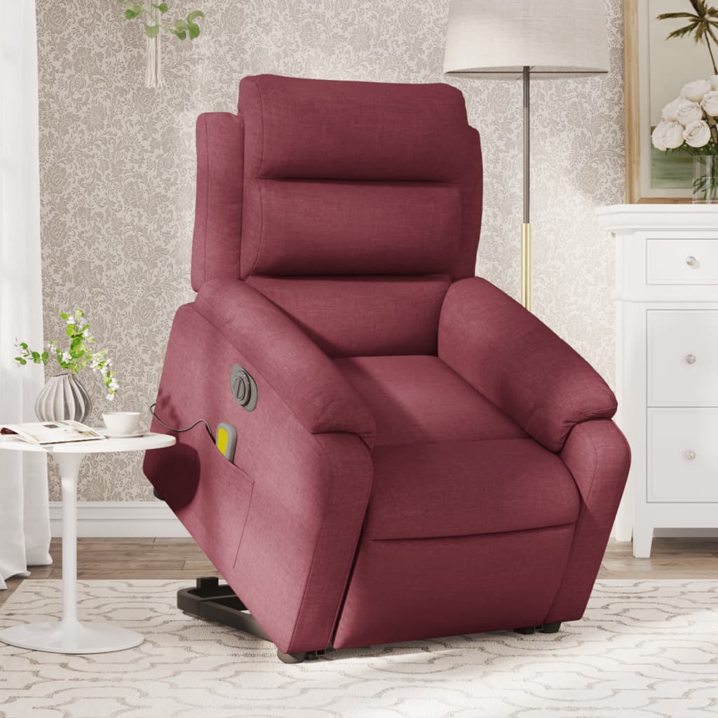 vidaXL Fotoliu de masaj electric rabatabil cu ridicare roșu vin textil vidaXL Fotoliu de masaj electric rabatabil cu ridicare roșu vin textil