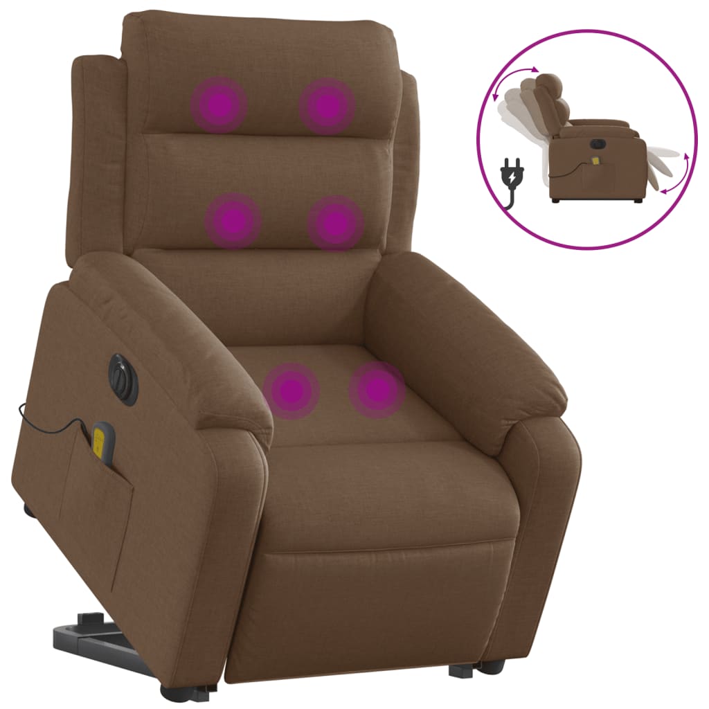 vidaXL Fotoliu electric de masaj rabatabil cu ridicare, maro, textil
