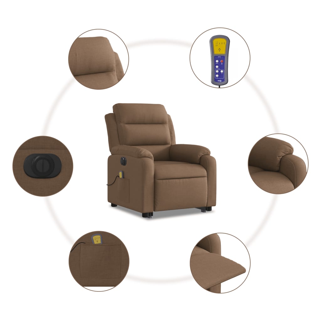 vidaXL Fotoliu electric de masaj rabatabil cu ridicare, maro, textil