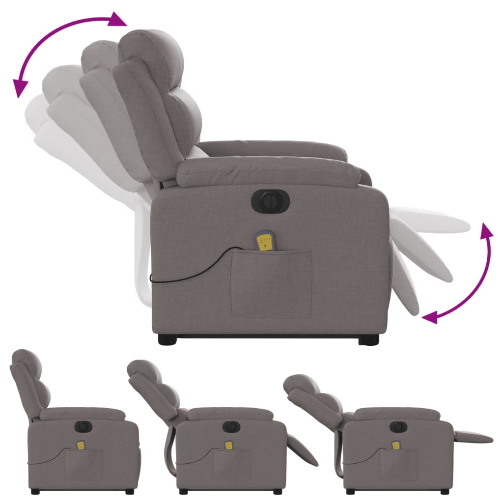vidaXL Fotoliu electric masaj rabatabil cu ridicare, gri taupe, textil