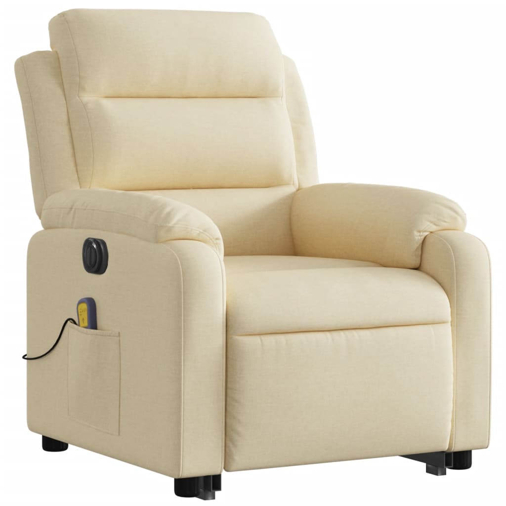 vidaXL Fotoliu electric de masaj rabatabil cu ridicare, crem, textil vidaXL Fotoliu electric de masaj rabatabil cu ridicare, crem, textil