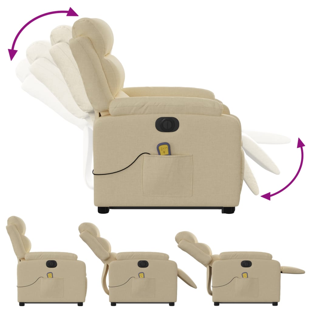 vidaXL Fotoliu electric de masaj rabatabil cu ridicare, crem, textil vidaXL Fotoliu electric de masaj rabatabil cu ridicare, crem, textil