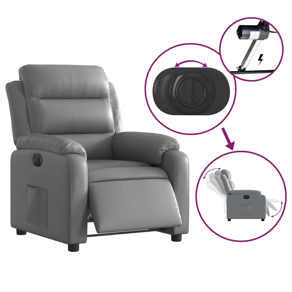 vidaXL Fotoliu rabatabil electric, gri, piele ecologică