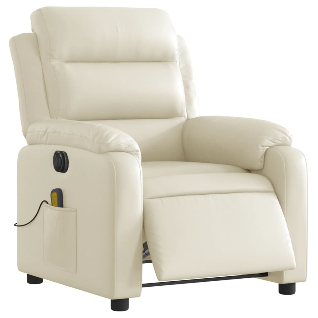 vidaXL Fotoliu electric de masaj rabatabil, crem, piele ecologică