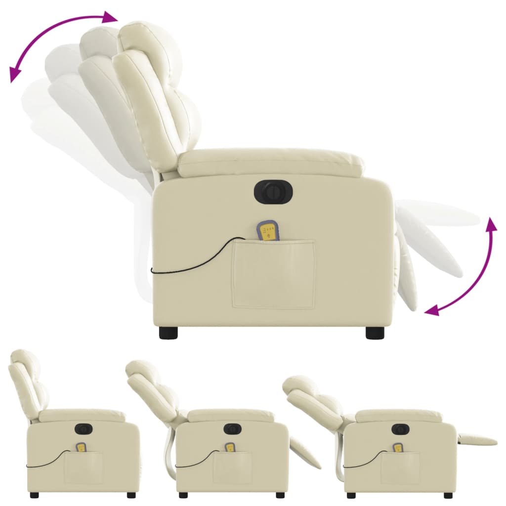 vidaXL Fotoliu electric de masaj rabatabil, crem, piele ecologică
