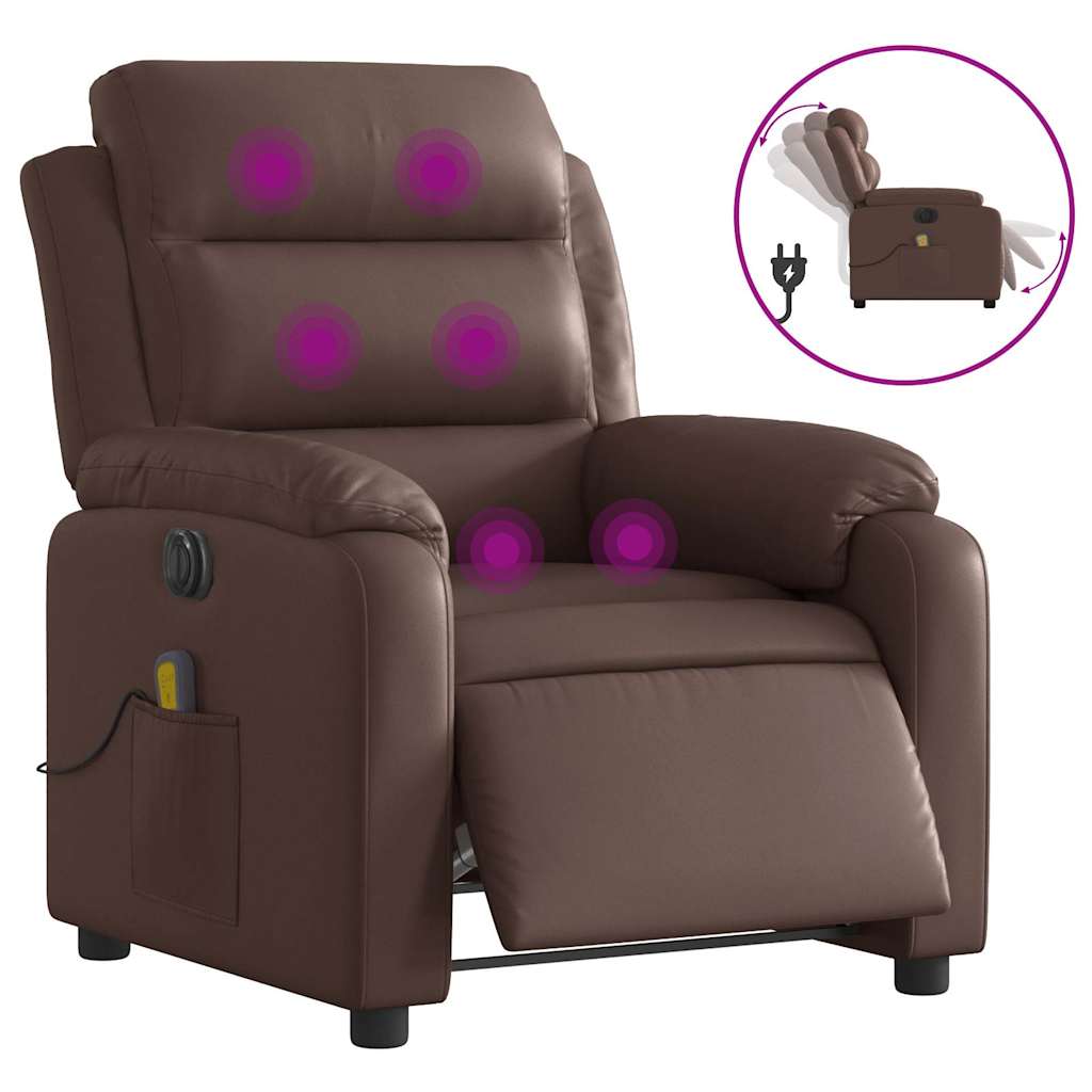 vidaXL Fotoliu electric de masaj rabatabil, maro, piele ecologică