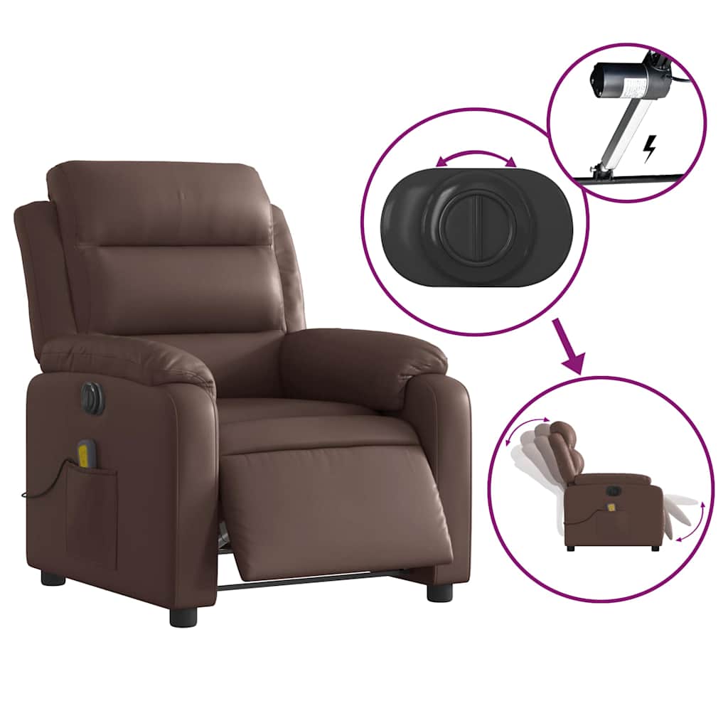 vidaXL Fotoliu electric de masaj rabatabil, maro, piele ecologică