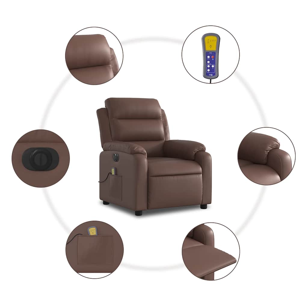 vidaXL Fotoliu electric de masaj rabatabil, maro, piele ecologică