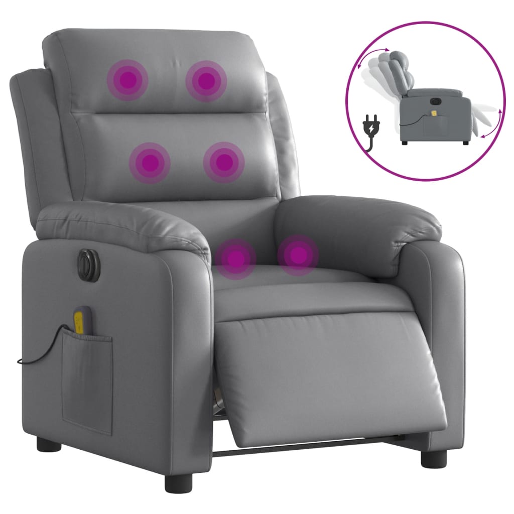 vidaXL Fotoliu de masaj electric rabatabil, gri, piele ecologică