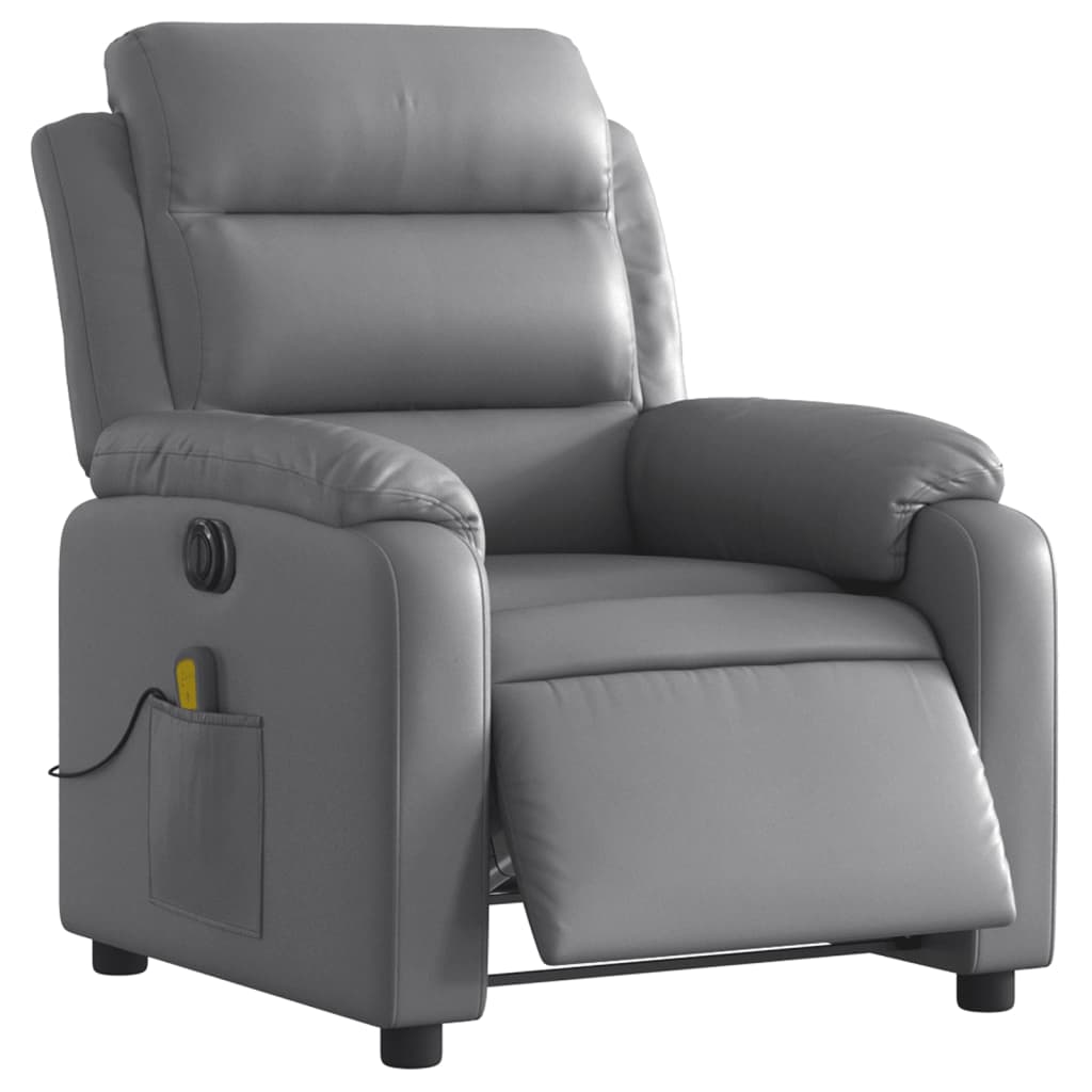 vidaXL Fotoliu de masaj electric rabatabil, gri, piele ecologică