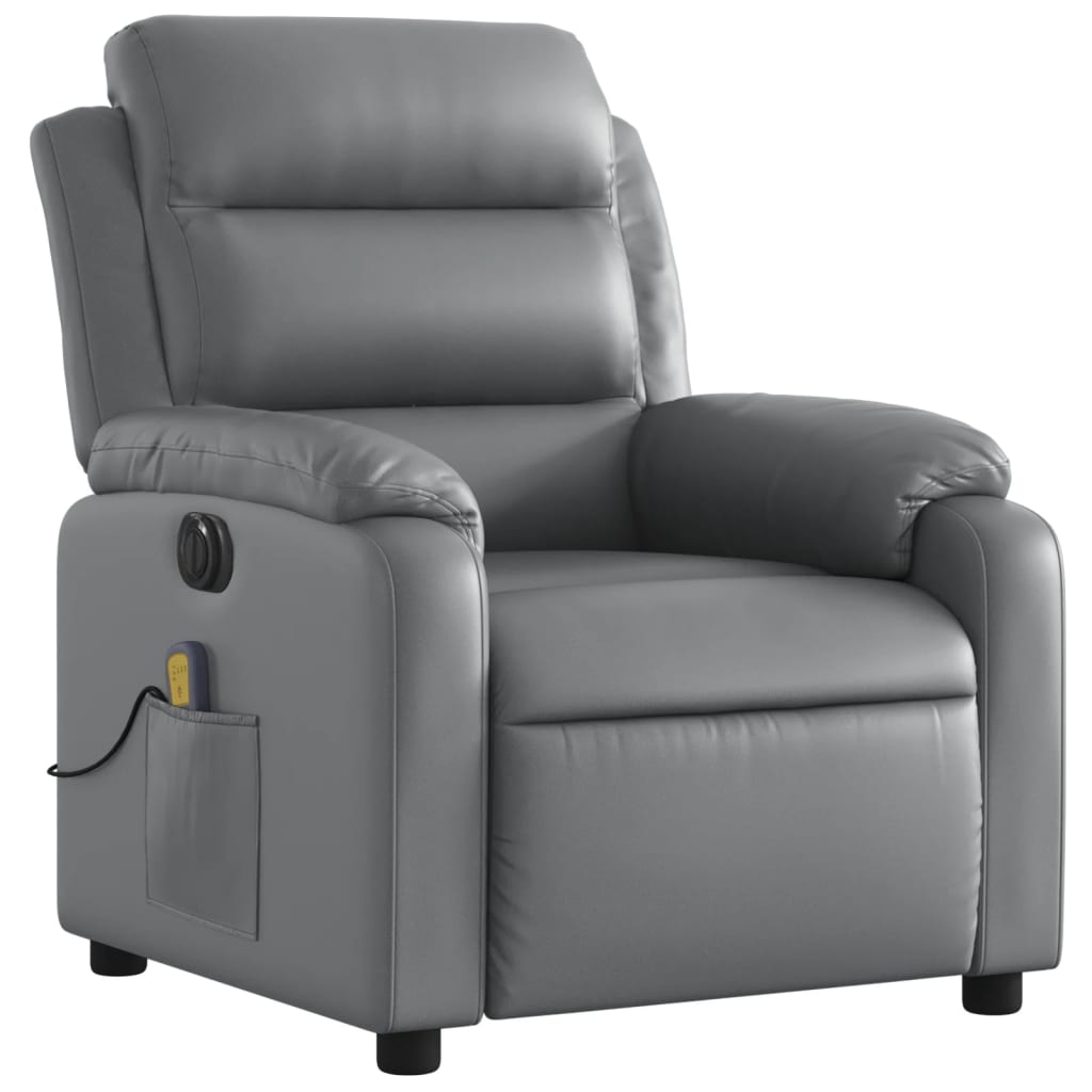 vidaXL Fotoliu de masaj electric rabatabil, gri, piele ecologică