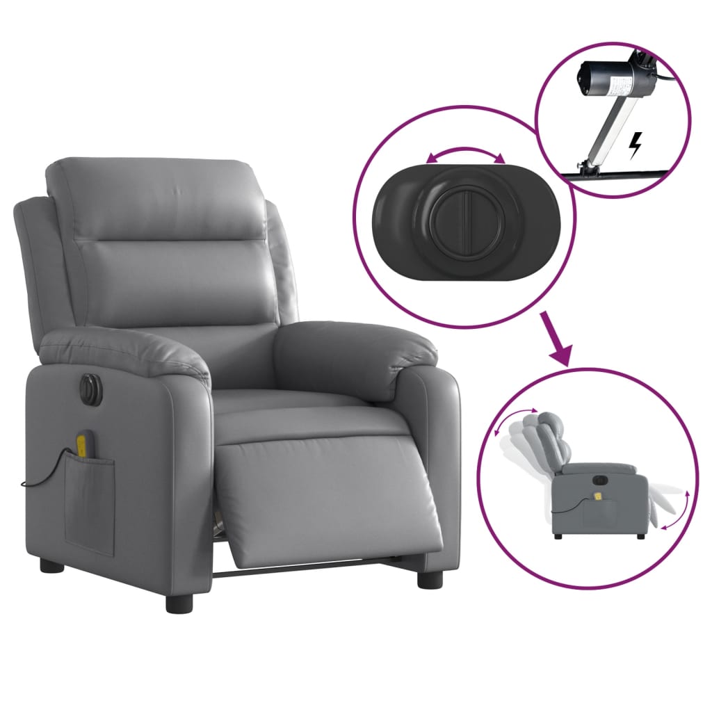 vidaXL Fotoliu de masaj electric rabatabil, gri, piele ecologică