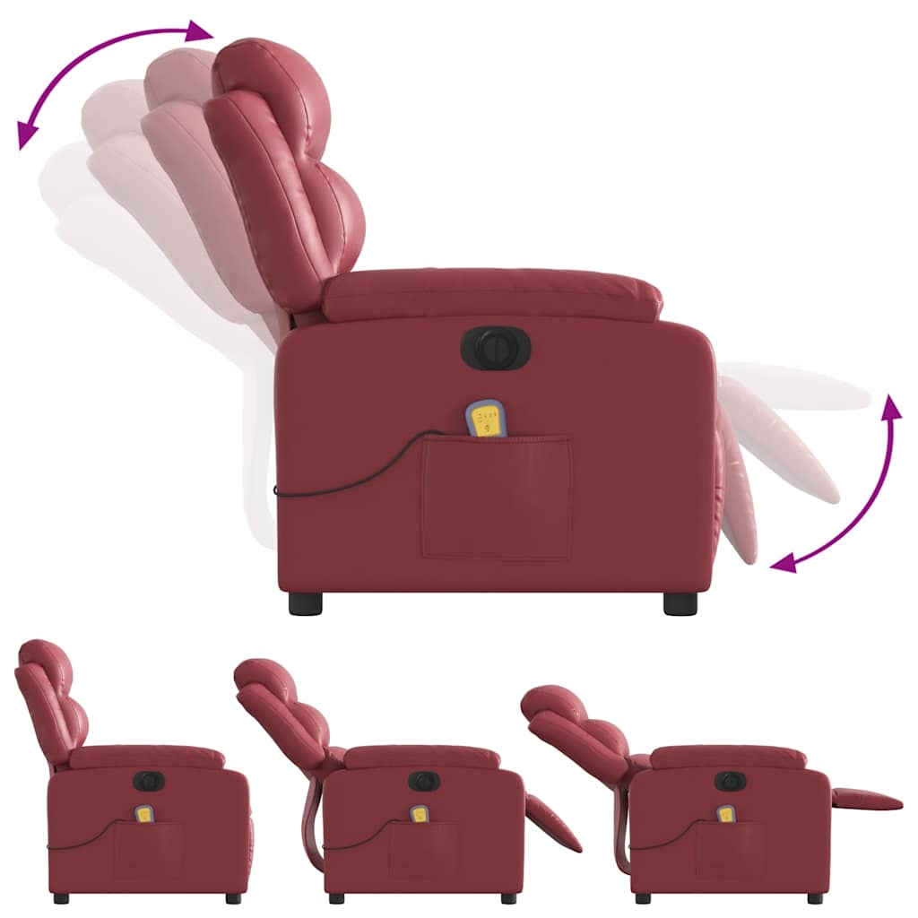 vidaXL Fotoliu de masaj electric rabatabil, roșu vin, piele ecologică vidaXL Fotoliu de masaj electric rabatabil, roșu vin, piele ecologică