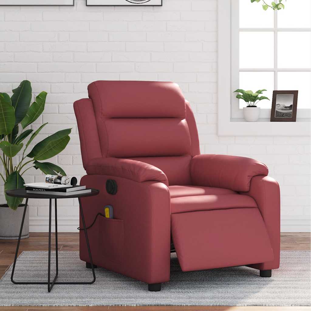 vidaXL Fotoliu de masaj electric rabatabil, roșu vin, piele ecologică vidaXL Fotoliu de masaj electric rabatabil, roșu vin, piele ecologică