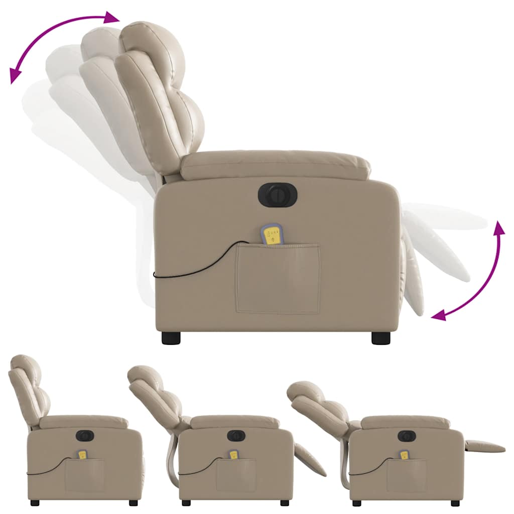 vidaXL Fotoliu electric masaj rabatabil, cappuccino, piele ecologică