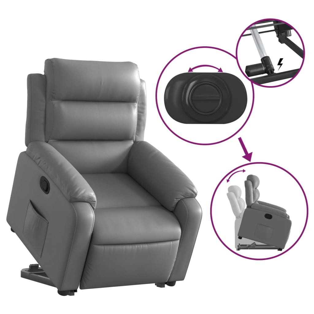 vidaXL Fotoliu rabatabil cu ridicare, gri, piele ecologică vidaXL Fotoliu rabatabil cu ridicare, gri, piele ecologică