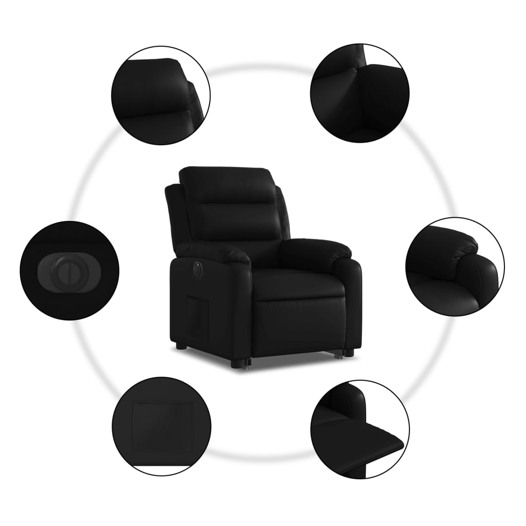 vidaXL Fotoliu rabatabil electric cu ridicare, negru, piele ecologică