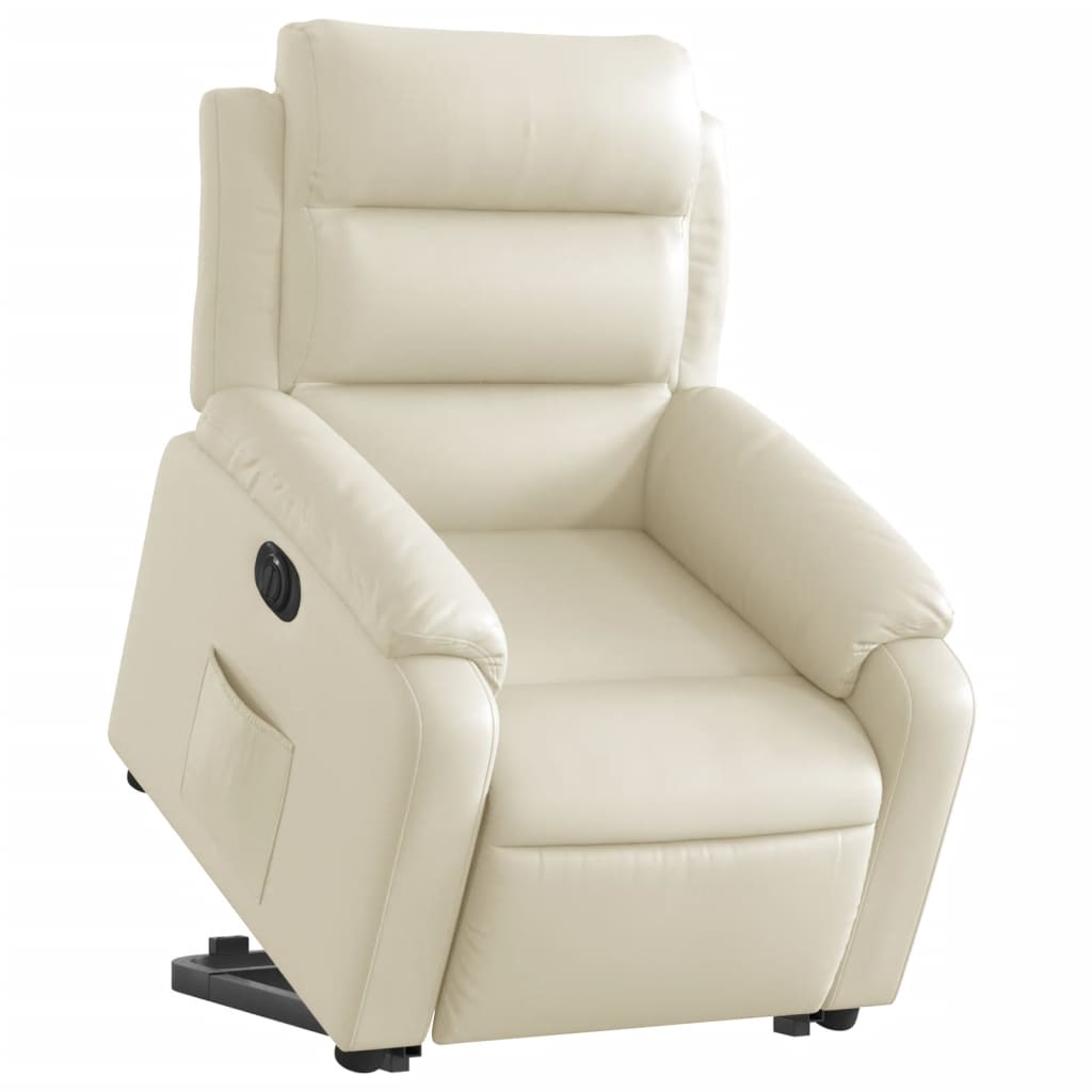 vidaXL Fotoliu rabatabil electric cu ridicare, crem, piele ecologică