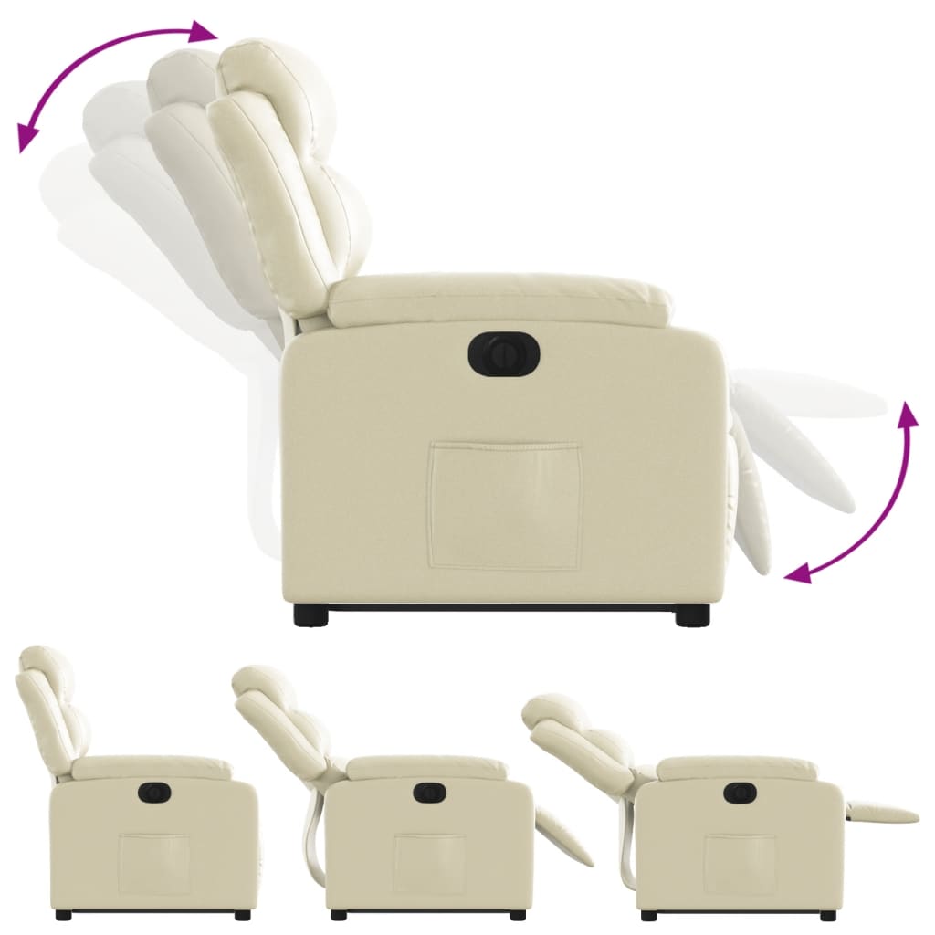 vidaXL Fotoliu rabatabil electric cu ridicare, crem, piele ecologică