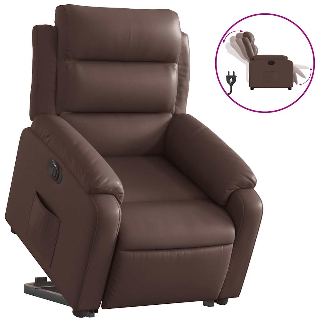 vidaXL Fotoliu rabatabil electric cu ridicare, maro, piele ecologică