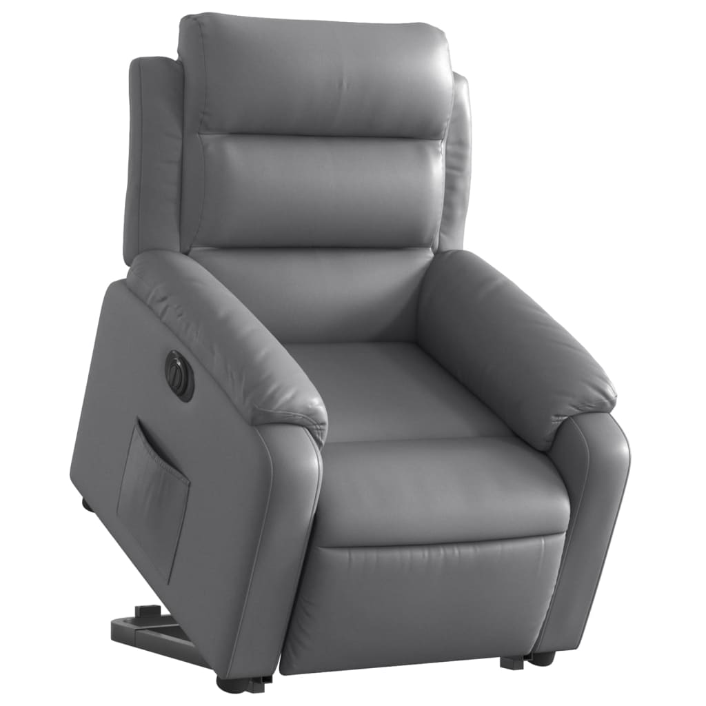 vidaXL Fotoliu rabatabil electric cu ridicare, gri, piele ecologică