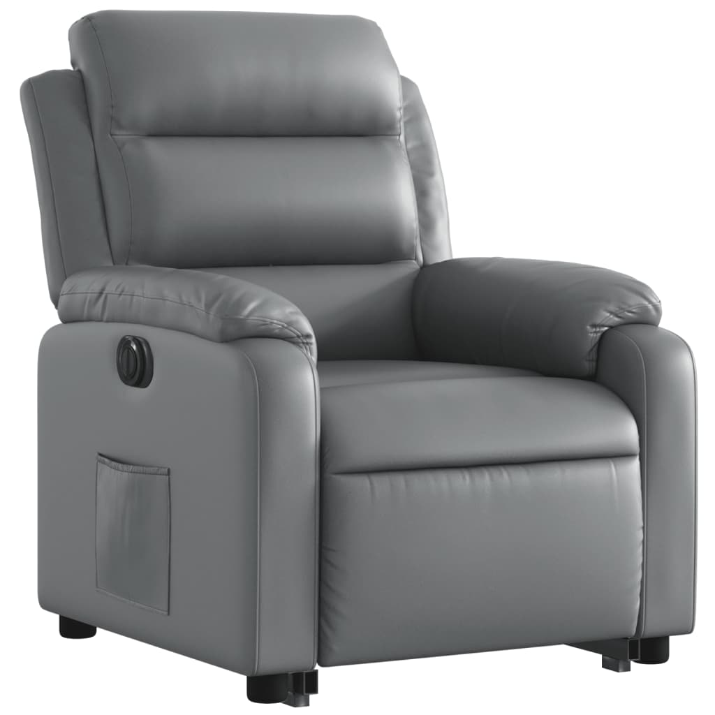 vidaXL Fotoliu rabatabil electric cu ridicare, gri, piele ecologică