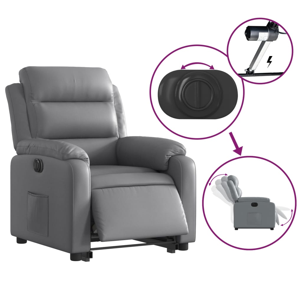 vidaXL Fotoliu rabatabil electric cu ridicare, gri, piele ecologică