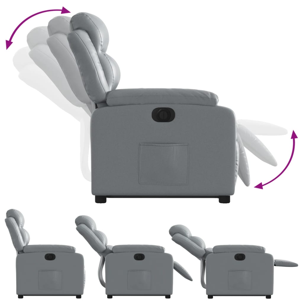 vidaXL Fotoliu rabatabil electric cu ridicare, gri, piele ecologică