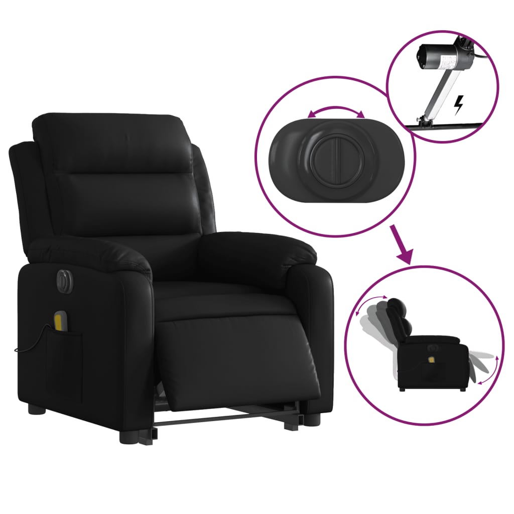 vidaXL Fotoliu electric masaj rabatabil cu ridicare, negru