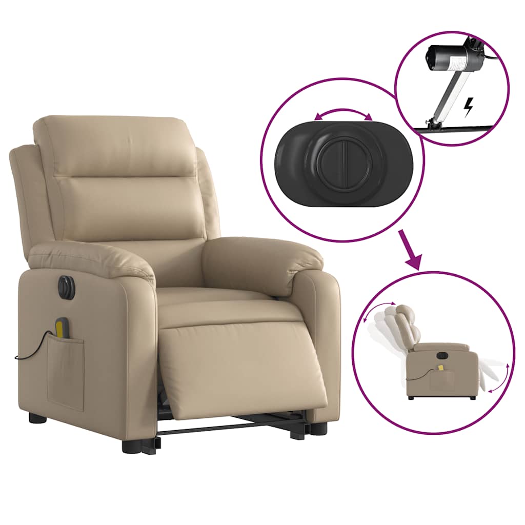 vidaXL Fotoliu electric masaj rabatabil cu ridicare, cappuccino