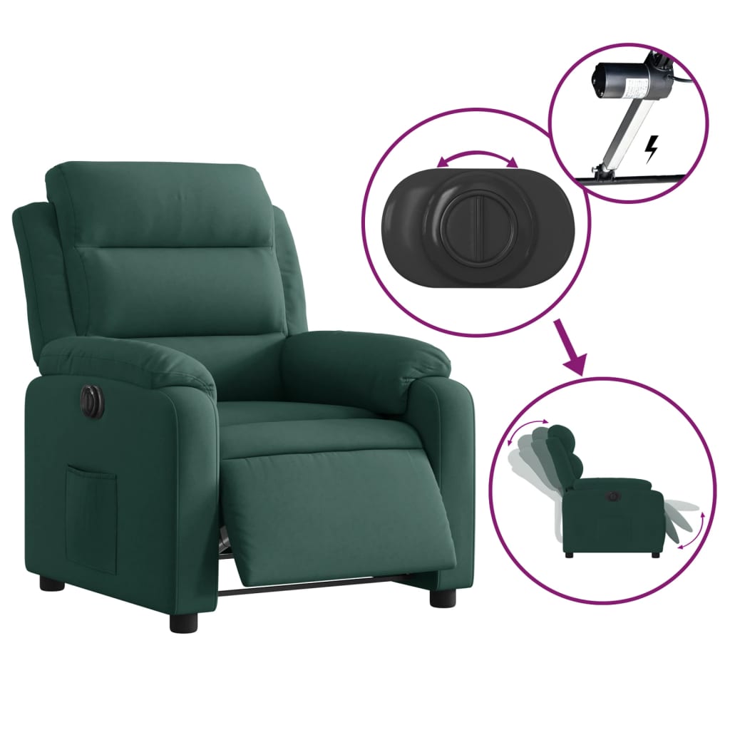vidaXL Fotoliu rabatabil electric, verde închis, catifea
