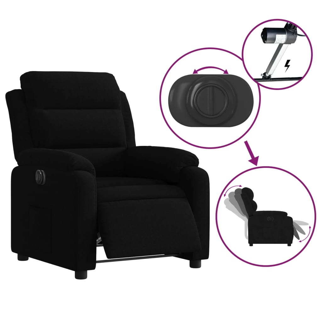 vidaXL Fotoliu rabatabil electric, negru, catifea