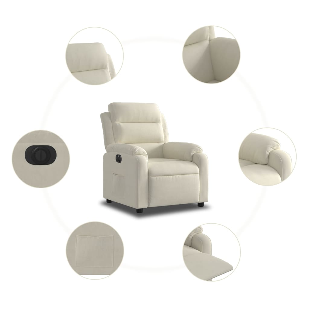vidaXL Fotoliu rabatabil electric, crem, catifea
