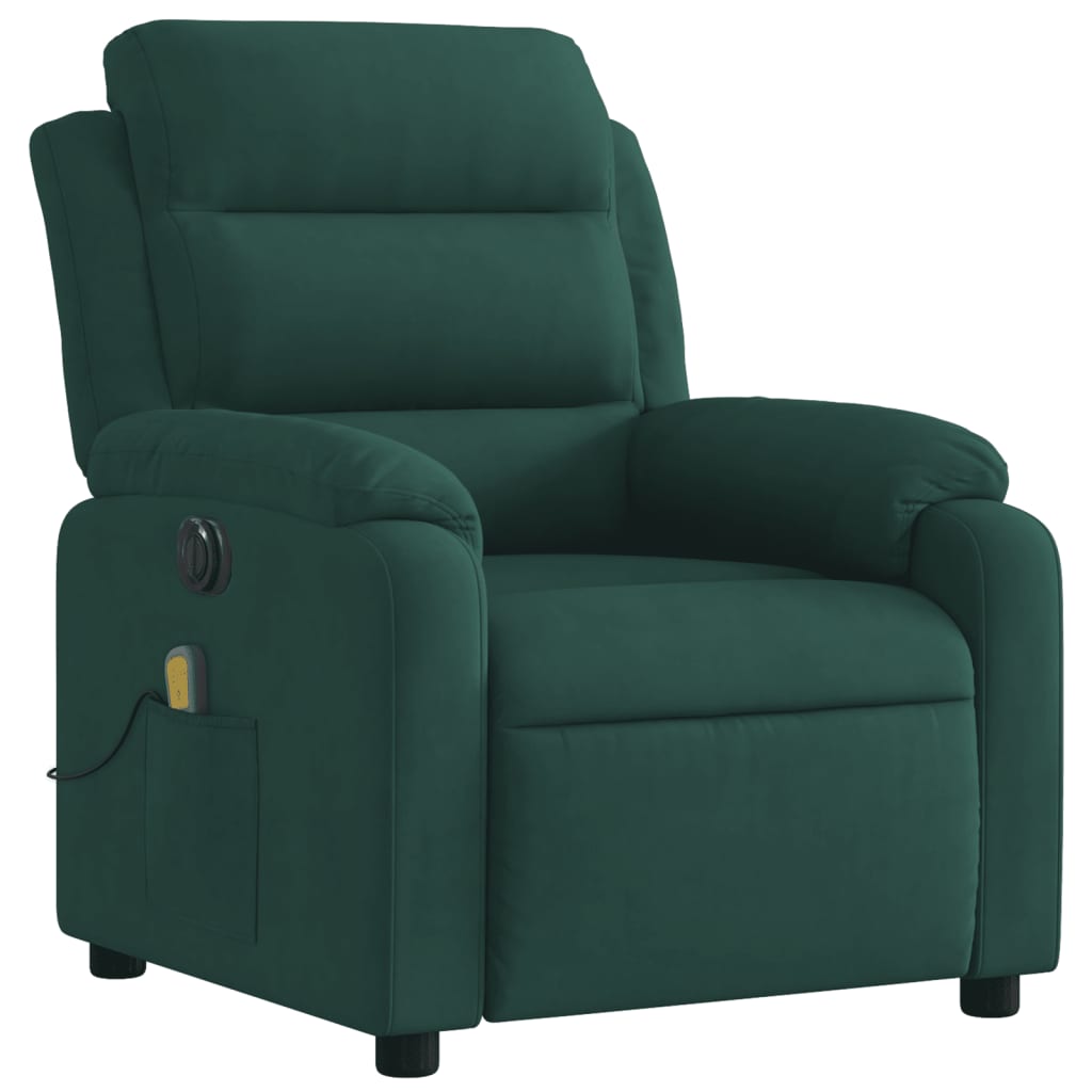 vidaXL Fotoliu electric de masaj rabatabil, verde închis, catifea vidaXL Fotoliu electric de masaj rabatabil, verde închis, catifea