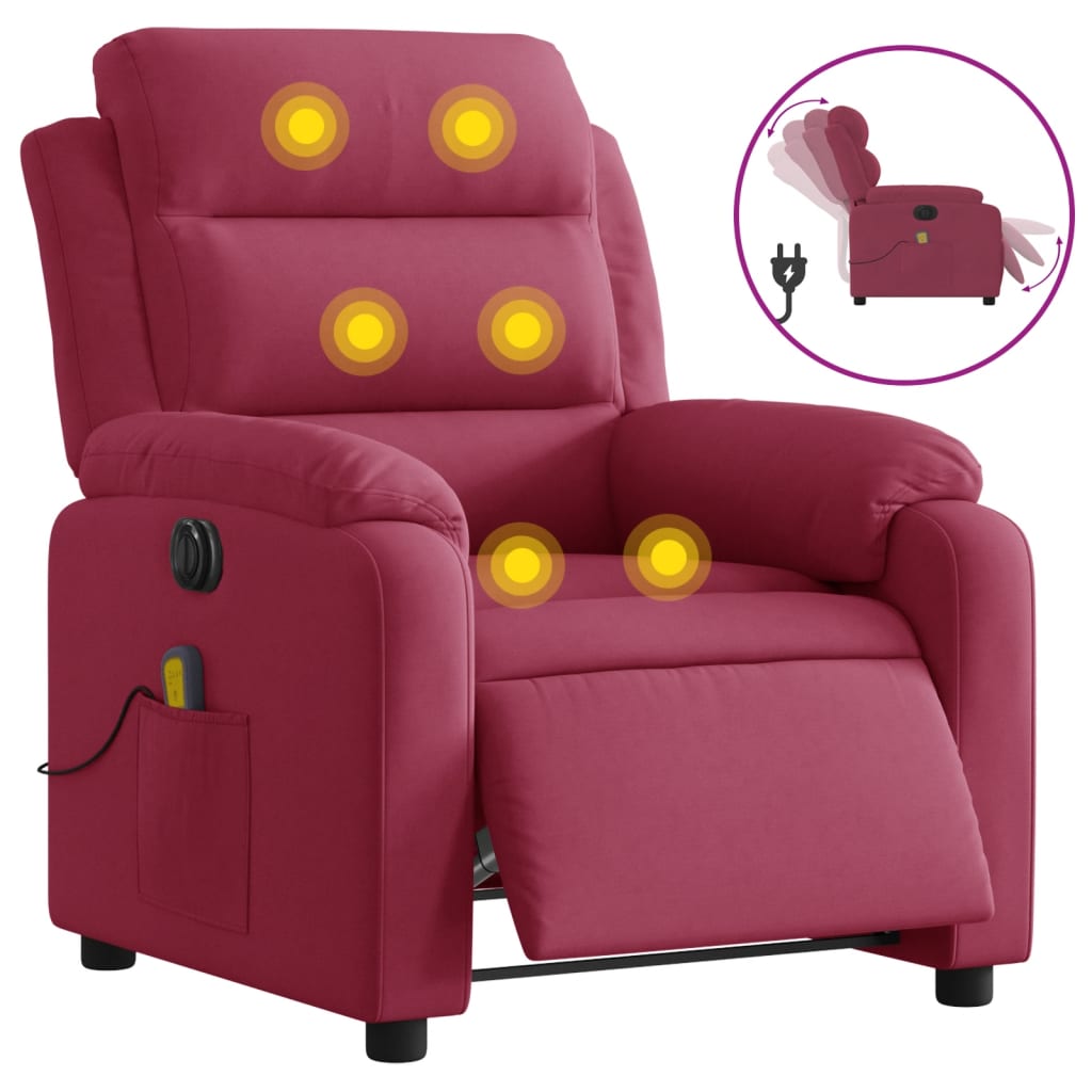 vidaXL Fotoliu electric de masaj rabatabil, roșu vin, catifea vidaXL Fotoliu electric de masaj rabatabil, roșu vin, catifea