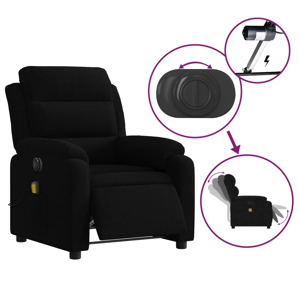 vidaXL Fotoliu electric de masaj rabatabil, negru, catifea