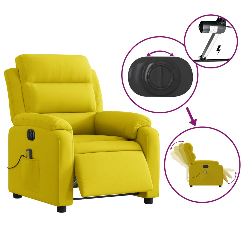 vidaXL Fotoliu de masaj electric rabatabil, galben, catifea vidaXL Fotoliu de masaj electric rabatabil, galben, catifea
