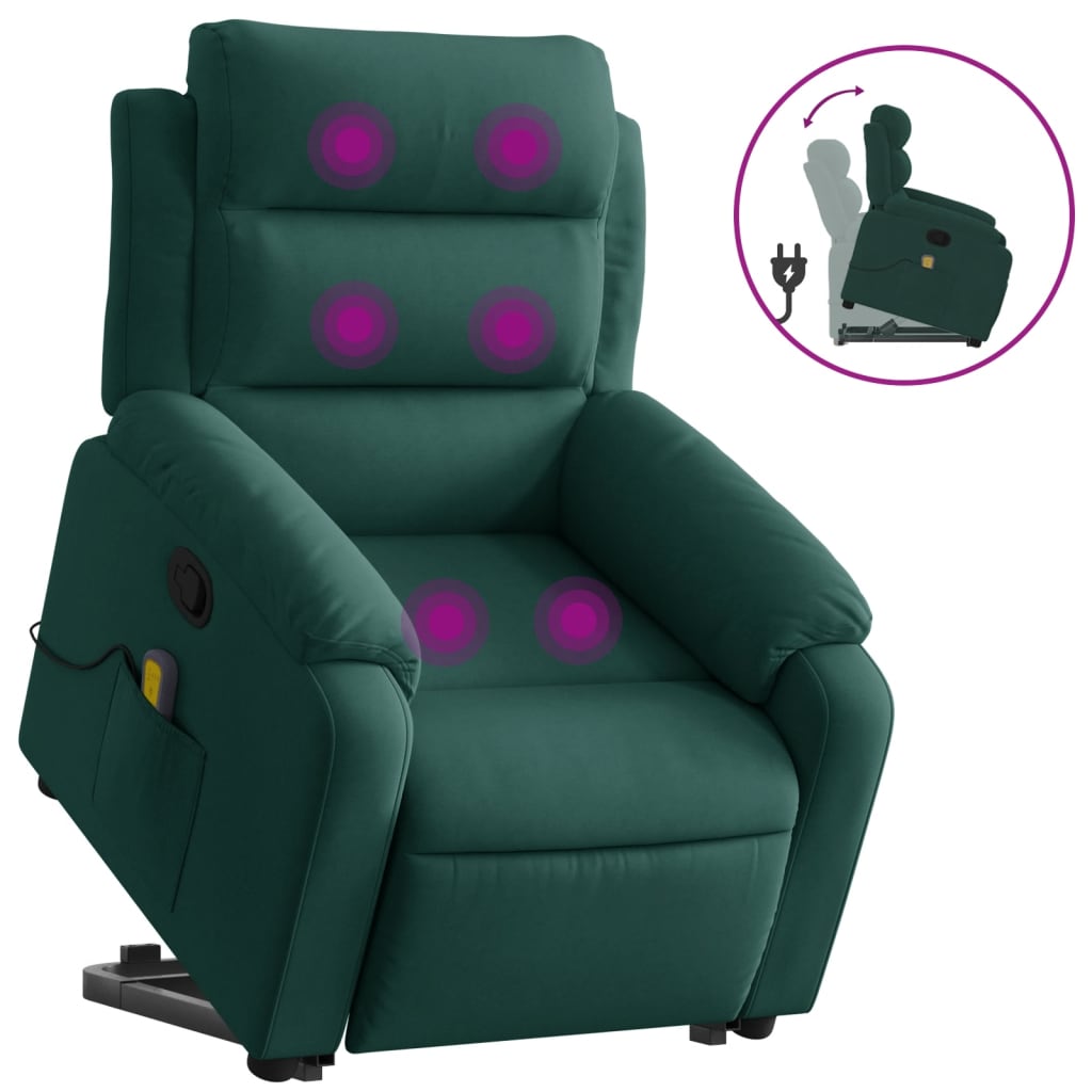 vidaXL Fotoliu de masaj cu ridicare, verde închis, catifea vidaXL Fotoliu de masaj cu ridicare, verde închis, catifea
