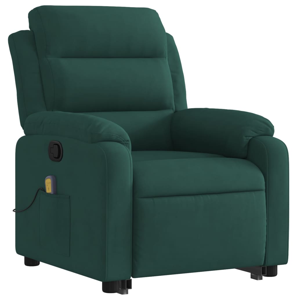 vidaXL Fotoliu de masaj cu ridicare, verde închis, catifea vidaXL Fotoliu de masaj cu ridicare, verde închis, catifea