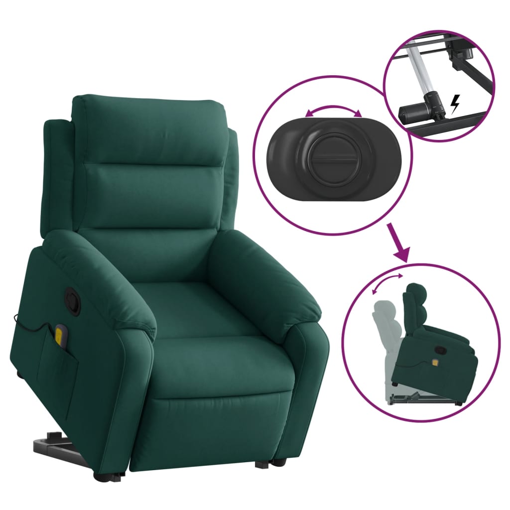 vidaXL Fotoliu de masaj cu ridicare, verde închis, catifea vidaXL Fotoliu de masaj cu ridicare, verde închis, catifea
