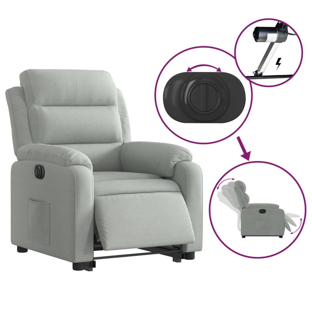 vidaXL Fotoliu electric rabatabil cu ridicare, gri deschis, catifea