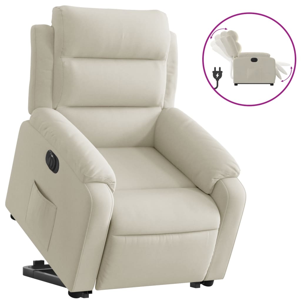 vidaXL Fotoliu electric rabatabil cu ridicare, crem, catifea