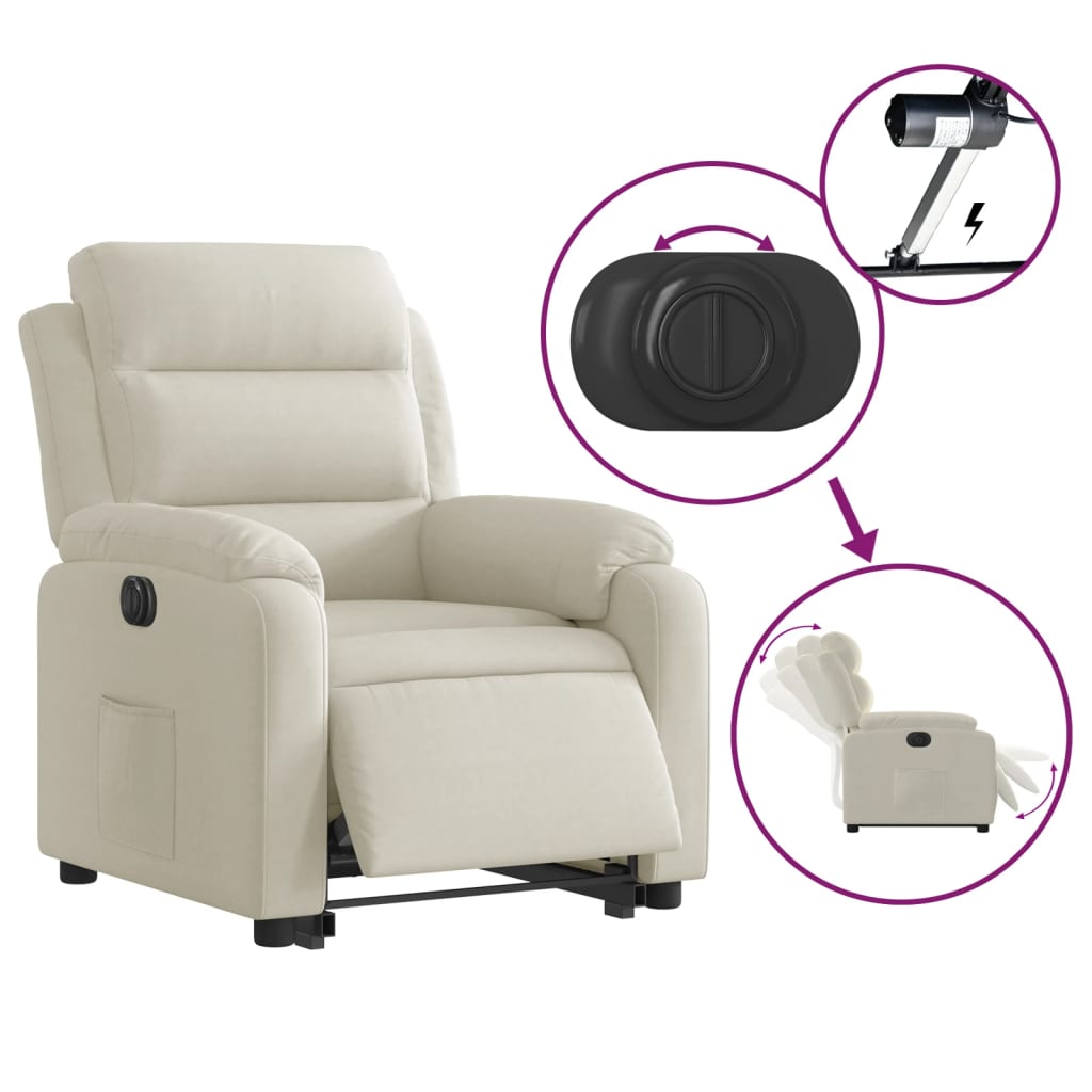 vidaXL Fotoliu electric rabatabil cu ridicare, crem, catifea