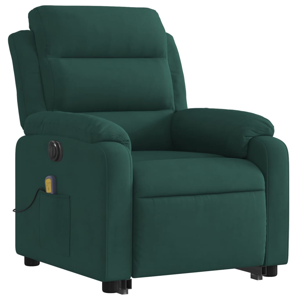 vidaXL Fotoliu electric masaj rabatabil/ridicare verde închis catifea