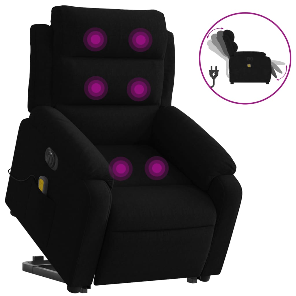 vidaXL Fotoliu electric de masaj rabatabil cu ridicare, negru, catifea