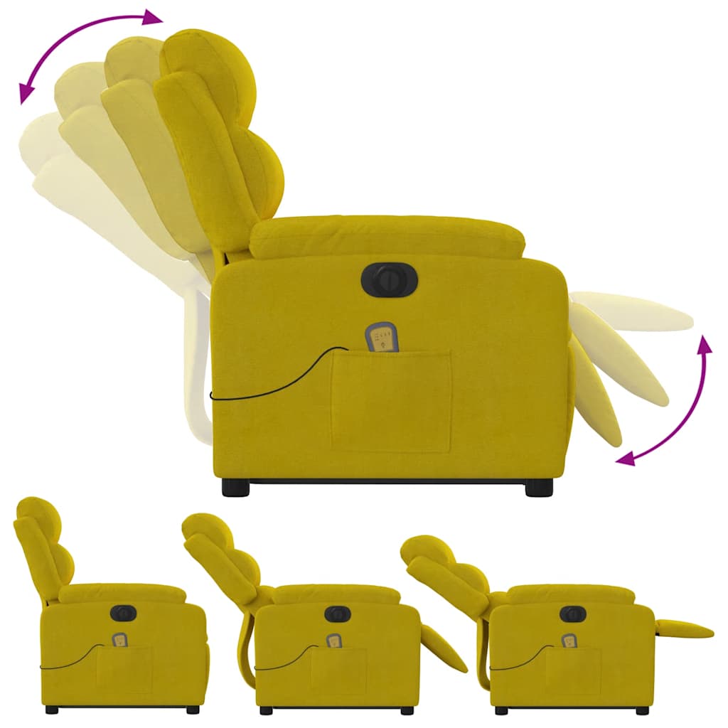vidaXL Fotoliu de masaj electric rabatabil cu ridicare galben, catifea vidaXL Fotoliu de masaj electric rabatabil cu ridicare galben, catifea