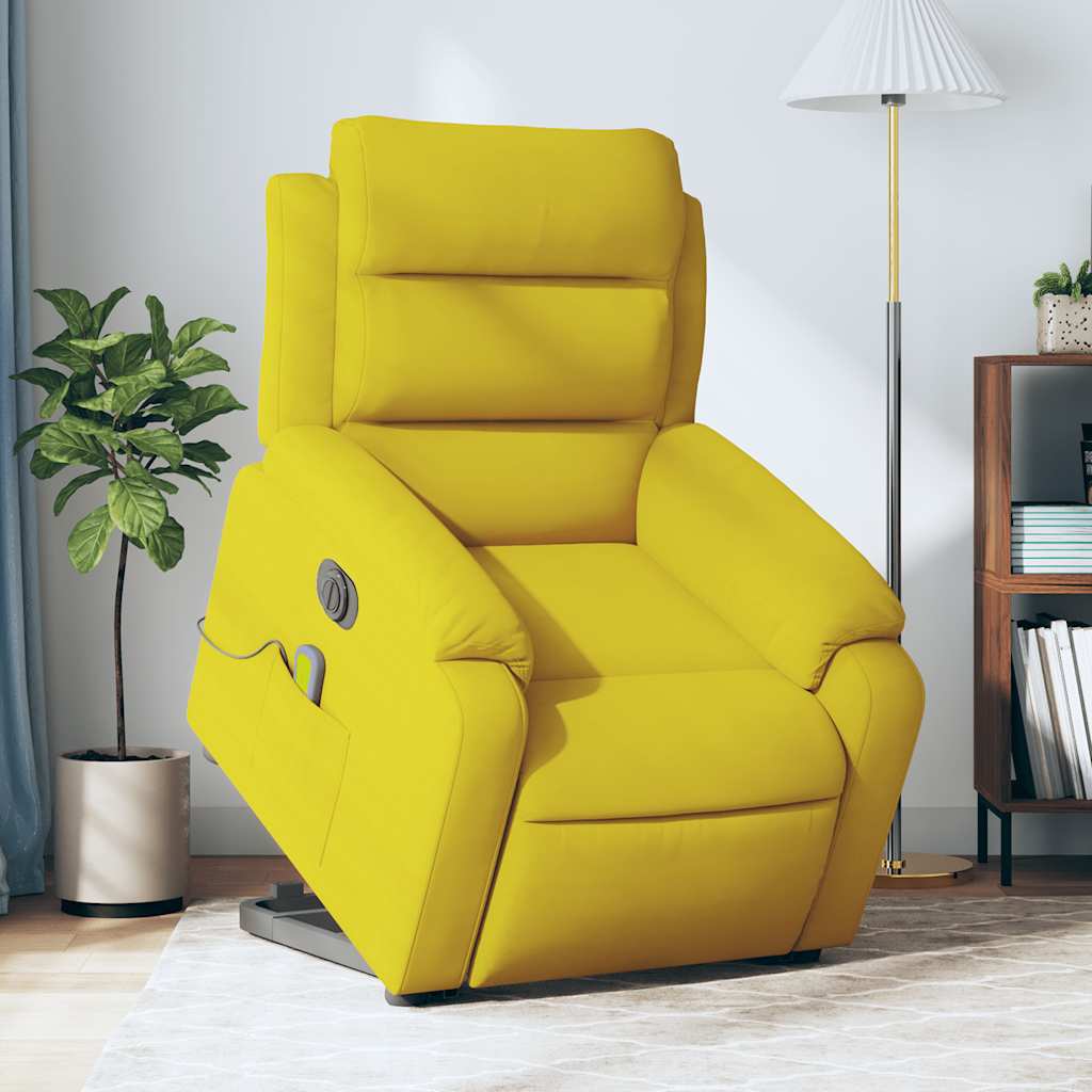 vidaXL Fotoliu de masaj electric rabatabil cu ridicare galben, catifea vidaXL Fotoliu de masaj electric rabatabil cu ridicare galben, catifea