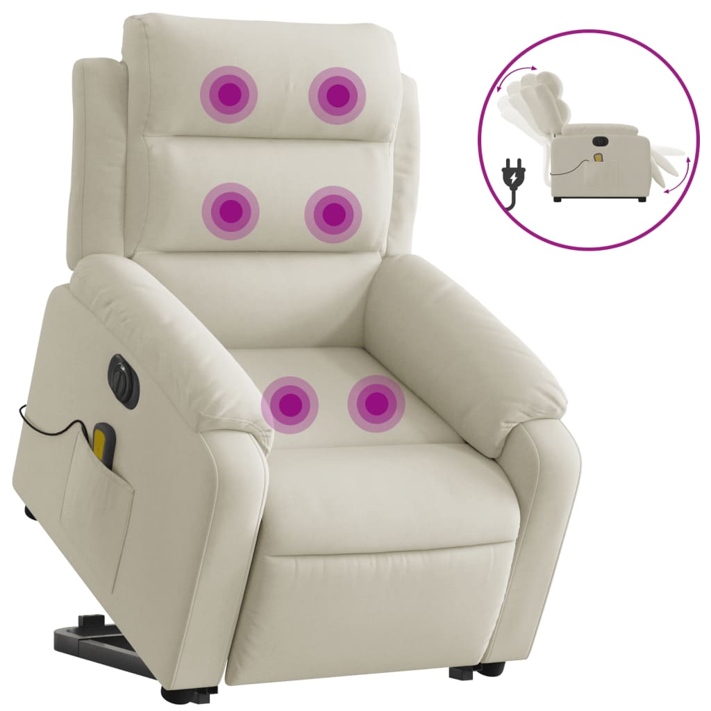 vidaXL Fotoliu electric de masaj rabatabil cu ridicare, crem, catifea vidaXL Fotoliu electric de masaj rabatabil cu ridicare, crem, catifea