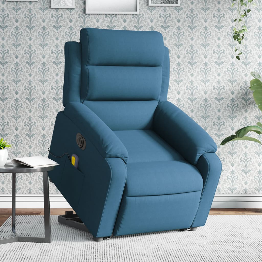 vidaXL Fotoliu electric masaj rabatabil cu ridicare, albastru, catifea vidaXL Fotoliu electric masaj rabatabil cu ridicare, albastru, catifea