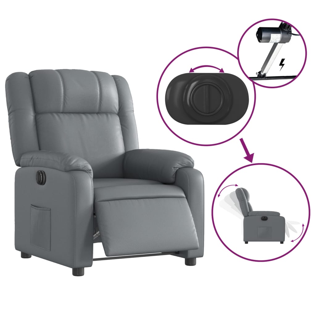 vidaXL Fotoliu rabatabil electric, gri, piele ecologică